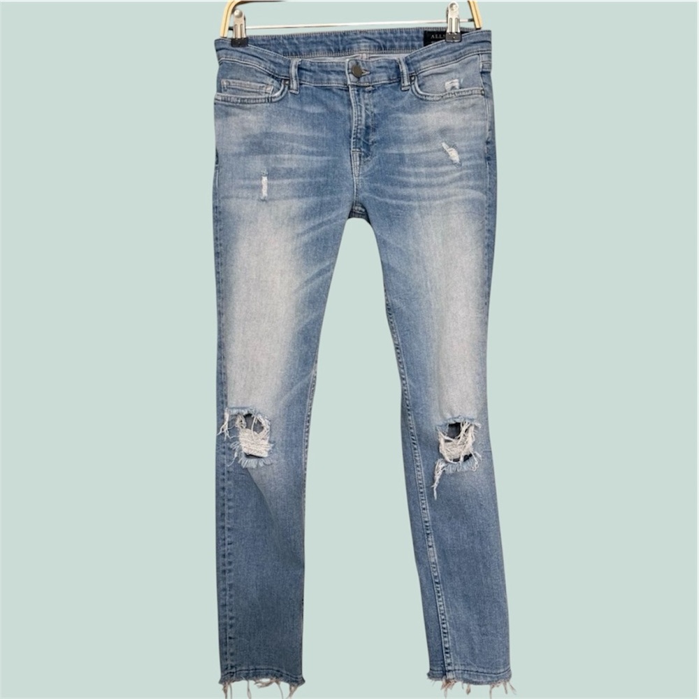 AllSaints Mast Light Blue Distressed Skinny Jeans